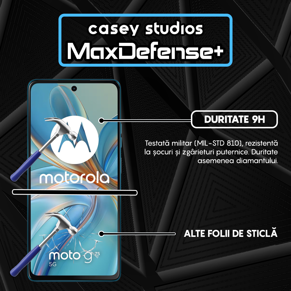 Folie Sticla MaxDefense+ - Motorola Moto G75 5G - Negru