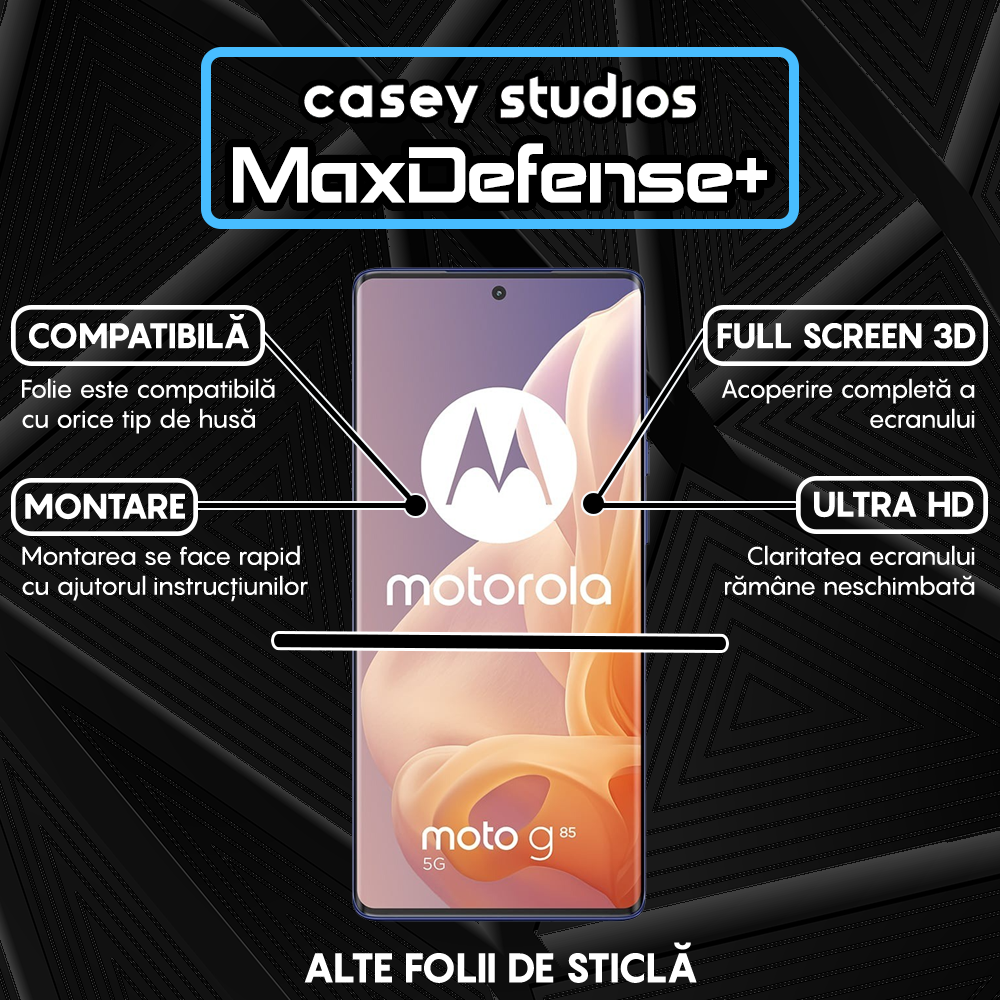 Folie Sticla MaxDefense+ - Motorola Moto G85 - Negru