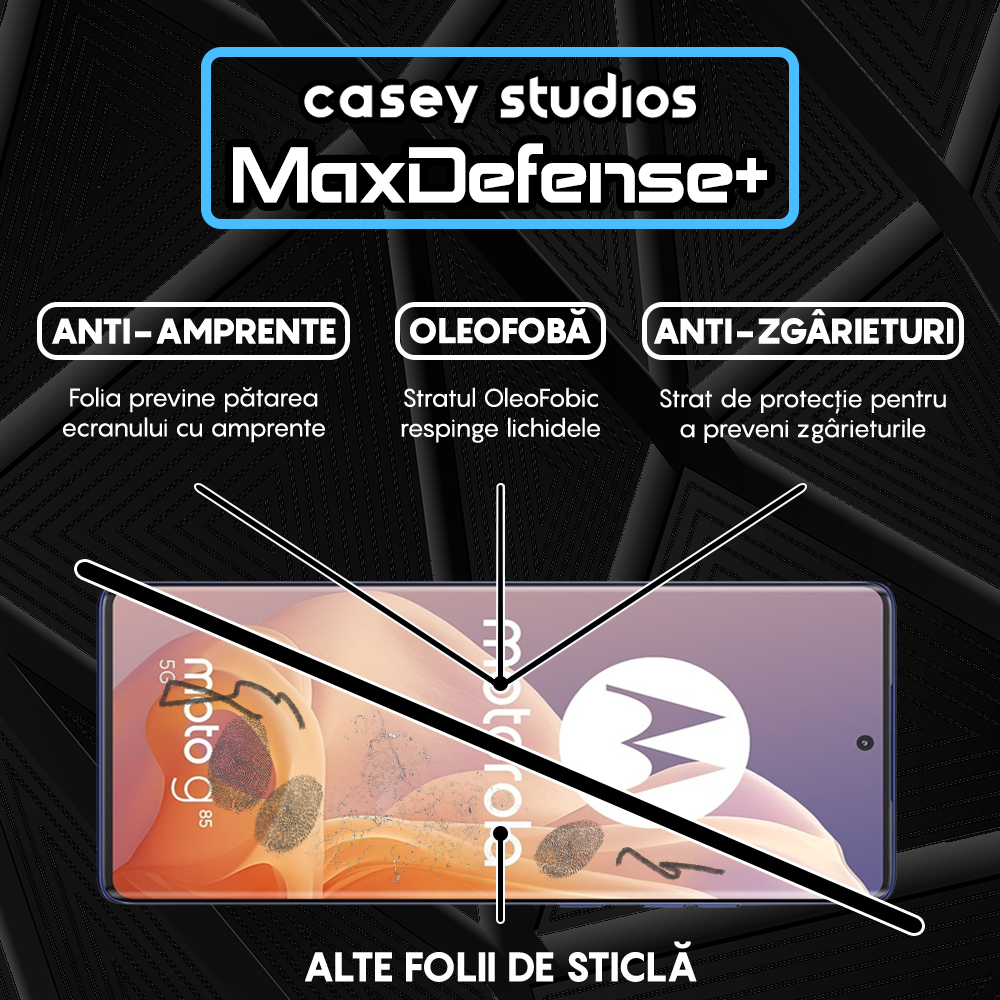 Folie Sticla MaxDefense+ - Motorola Moto G85 - Negru