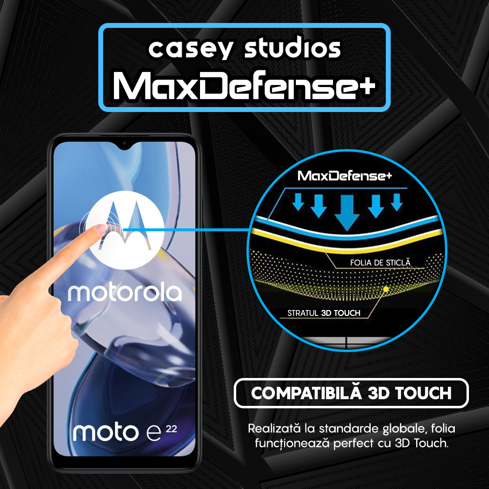 Folie Sticla MaxDefense+ - Motorola Moto E22/Moto E22i - Negru