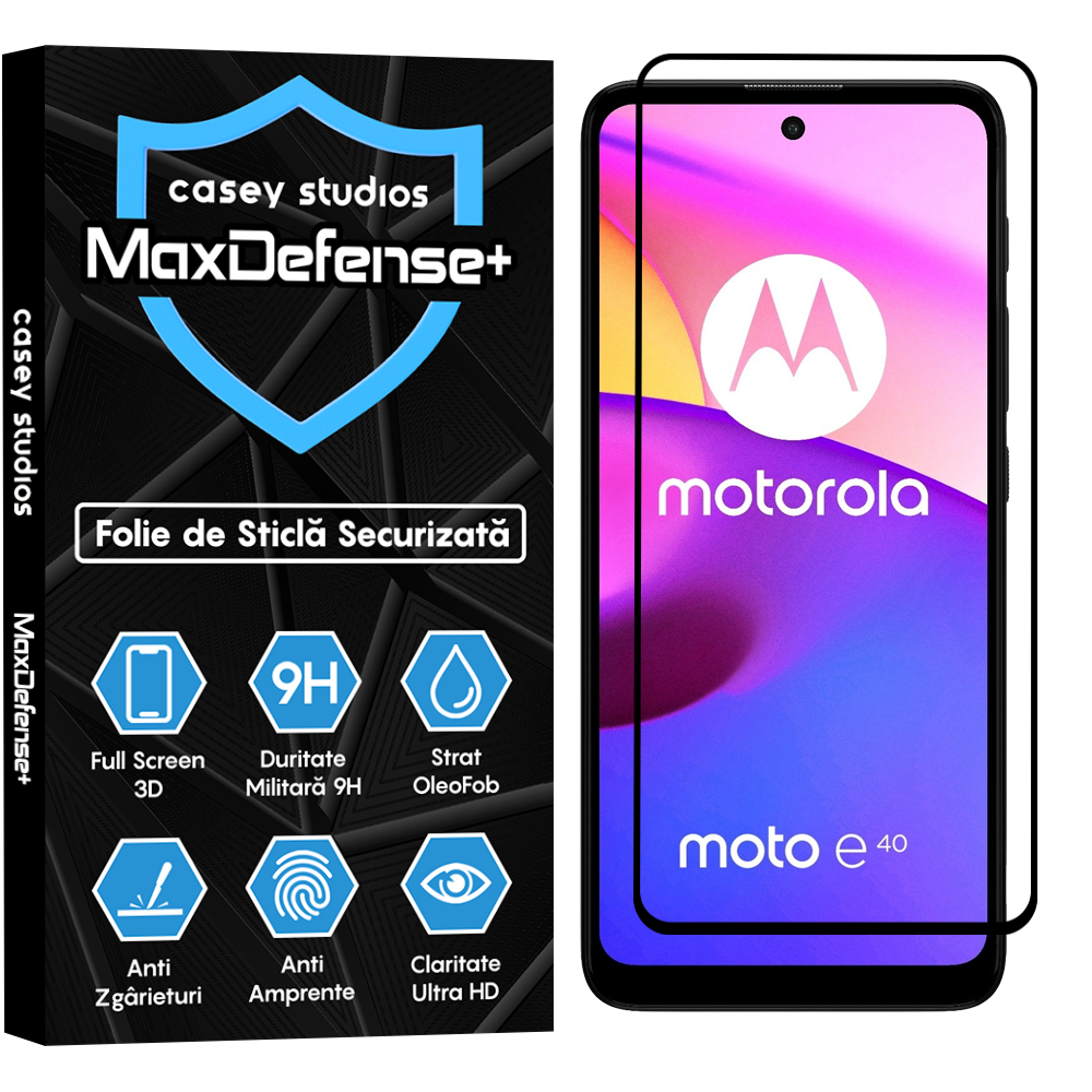Folie Sticla MaxDefense+ - Motorola Moto E30/Moto E40 - Negru