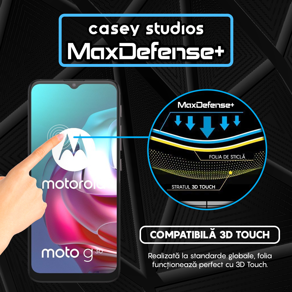 Folie Sticla MaxDefense+ - Motorola Moto E7 Plus/Moto G10/Moto G20/Moto G30/Moto G9 Play - Negru