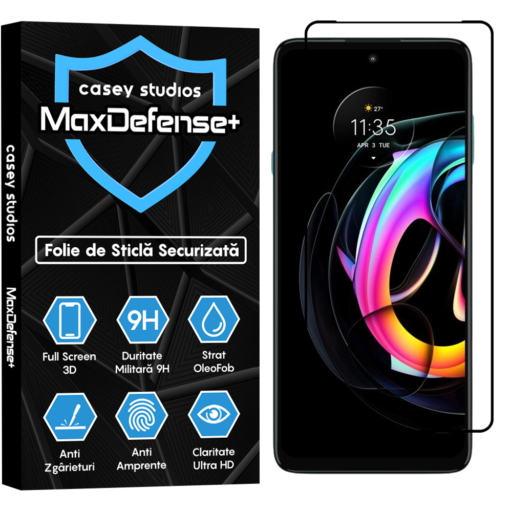 Folie Sticla MaxDefense+ - Motorola Moto Edge 20 Pro - Negru