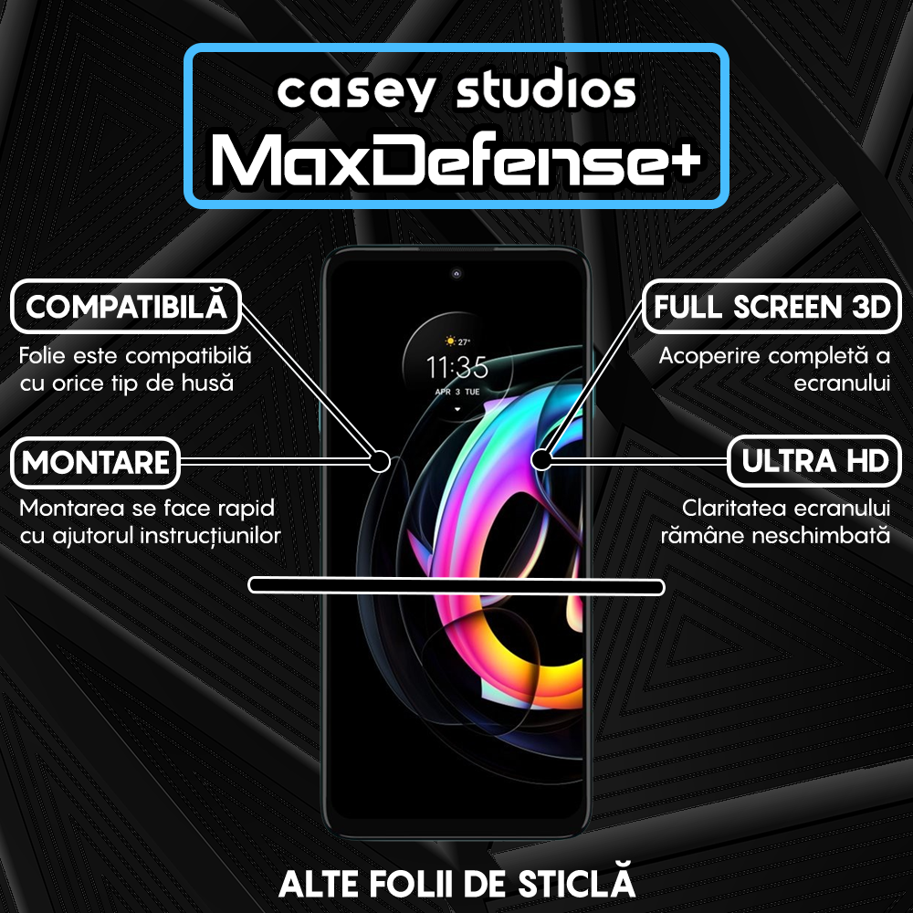 Folie Sticla MaxDefense+ - Motorola Moto Edge 20 Pro - Negru