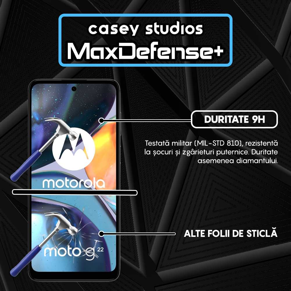 Folie Sticla MaxDefense+ - Motorola Moto G22 - Negru