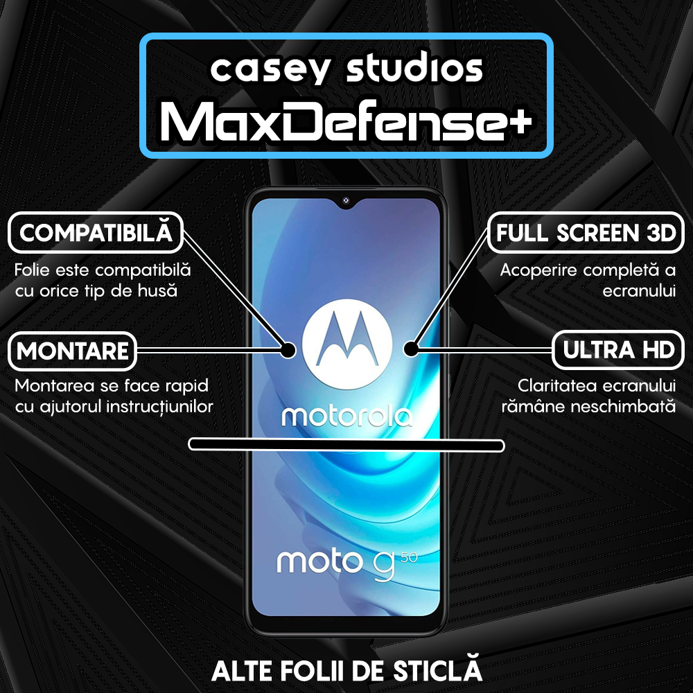 Folie Sticla MaxDefense+ - Motorola Moto G50 - Negru