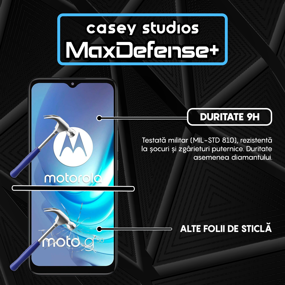 Folie Sticla MaxDefense+ - Motorola Moto G50 - Negru