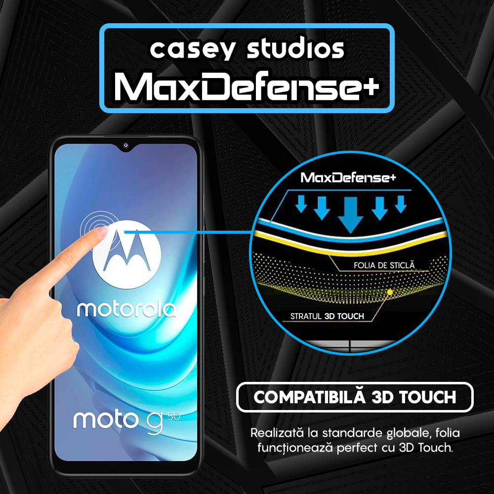 Folie Sticla MaxDefense+ - Motorola Moto G50 - Negru