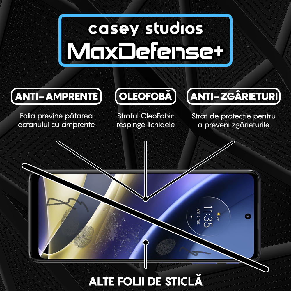 Folie Sticla MaxDefense+ - Motorola Moto G51 5G - Negru
