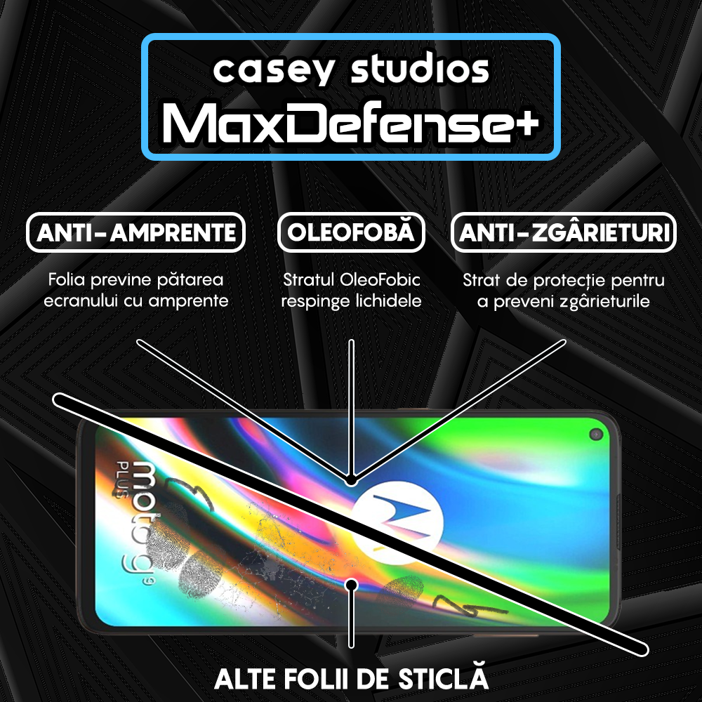 Folie Sticla MaxDefense+ - Motorola Moto G9 Plus - Negru