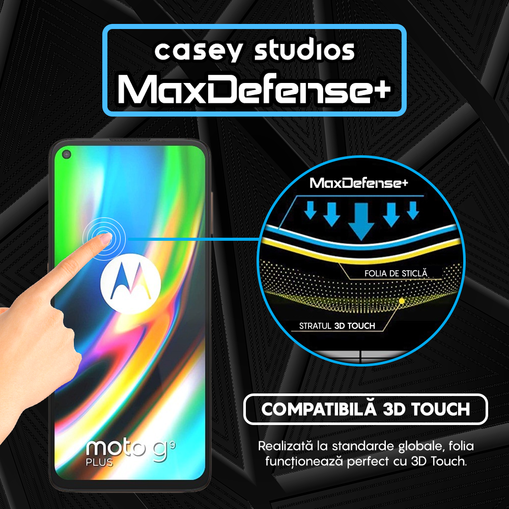 Folie Sticla MaxDefense+ - Motorola Moto G9 Plus - Negru