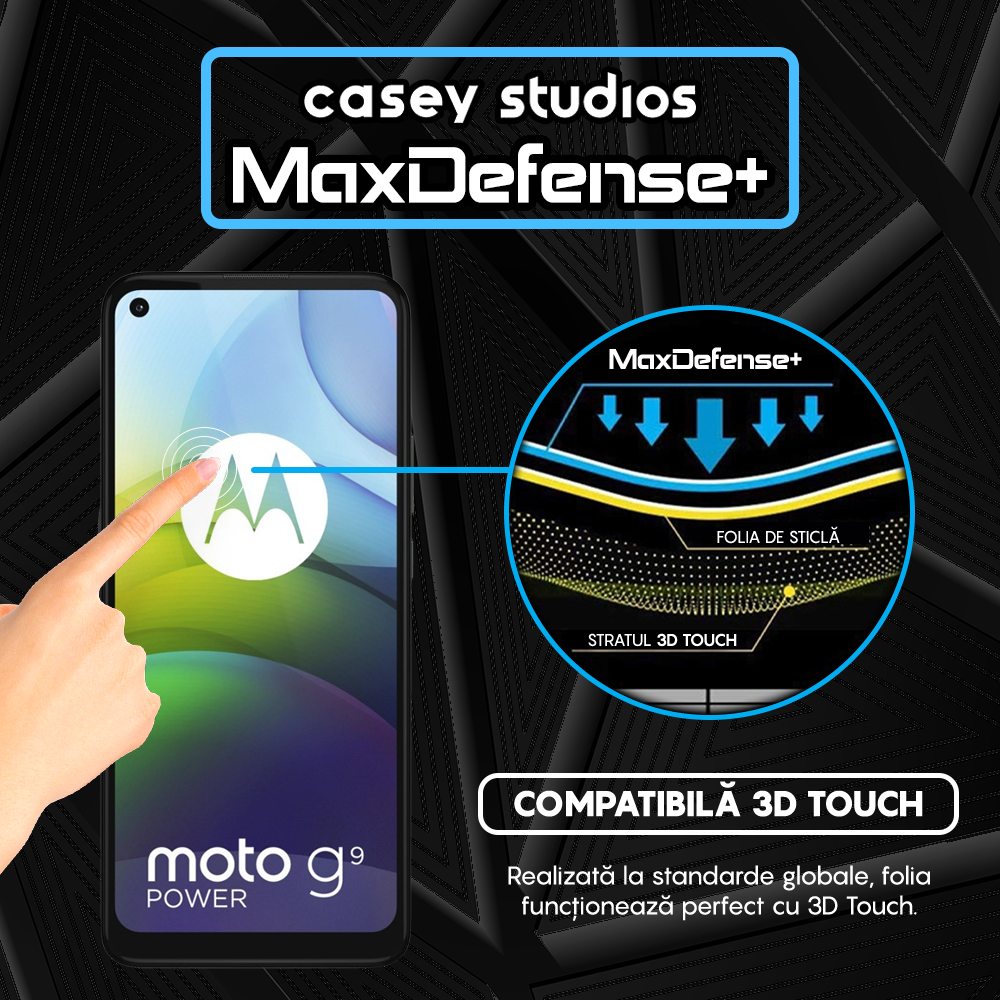 Folie Sticla MaxDefense+ - Motorola Moto G9 Power - Negru