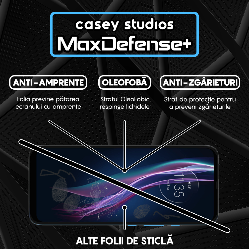 Folie Sticla MaxDefense+ - Motorola Moto One Fusion Plus - Negru