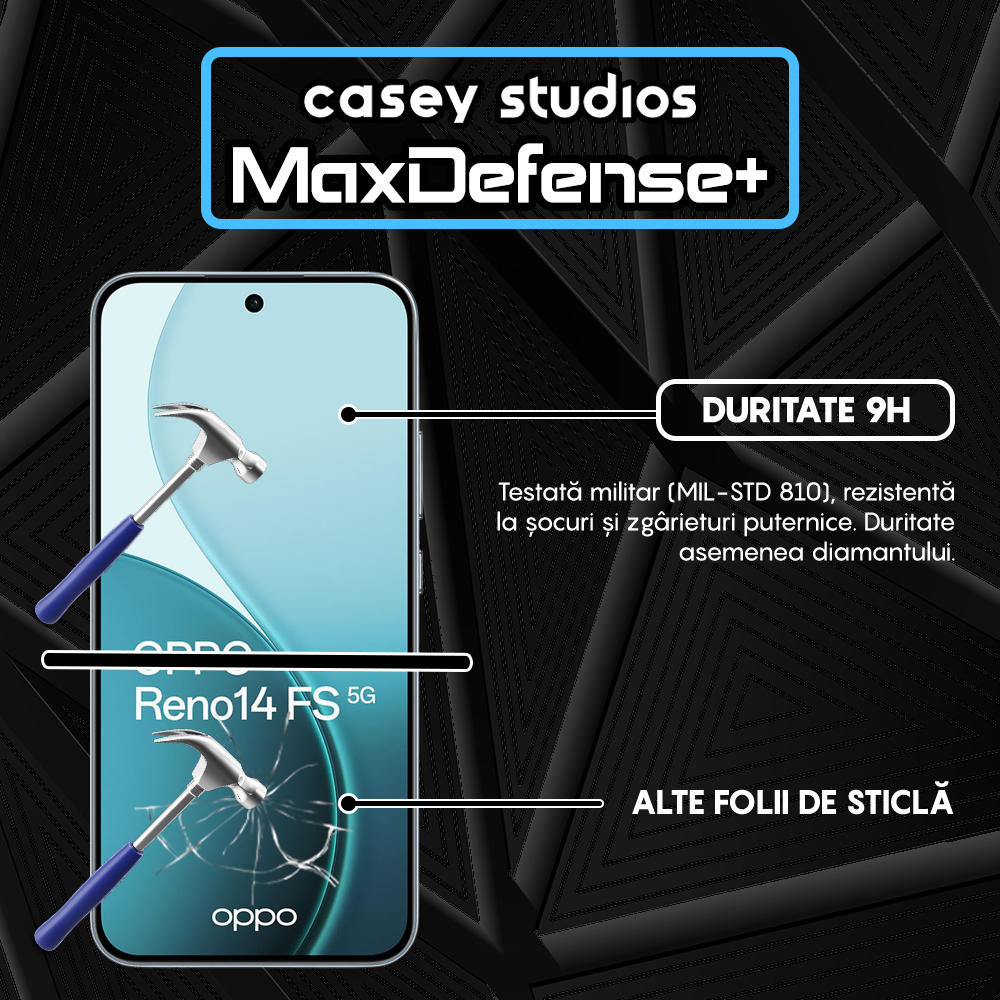 Folie Sticla MaxDefense+ - Oppo Reno14 FS 5G - Negru