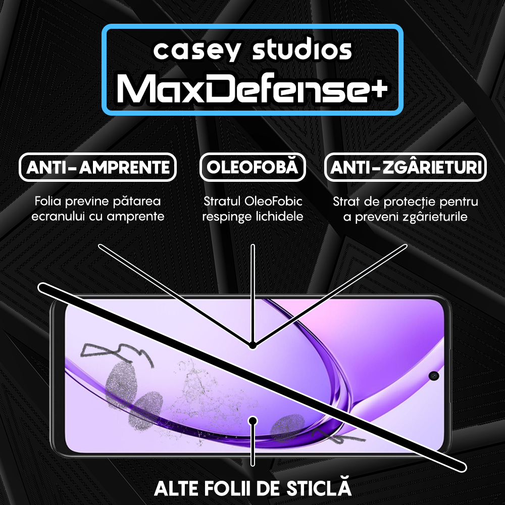 Folie Sticla MaxDefense+ - Oppo A3 - Negru