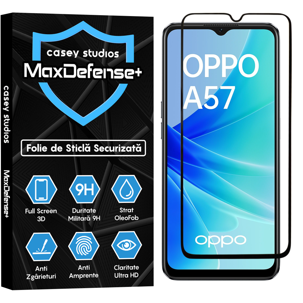 Folie Sticla MaxDefense+ - Oppo A57 4G - Negru
