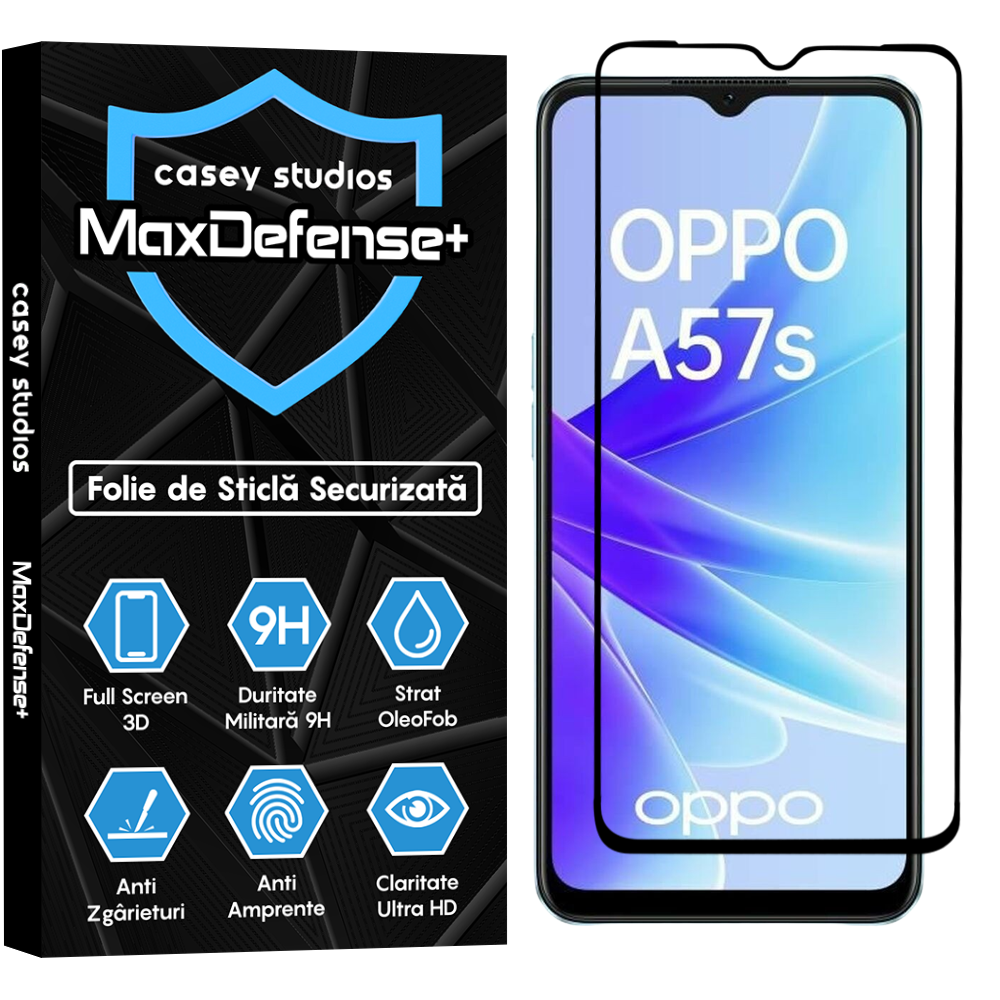 Folie Sticla MaxDefense+ - Oppo A57s - Negru