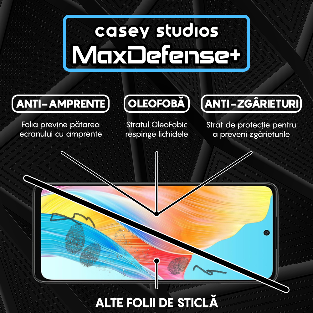 Folie Sticla MaxDefense+ - Oppo A58 4G - Negru
