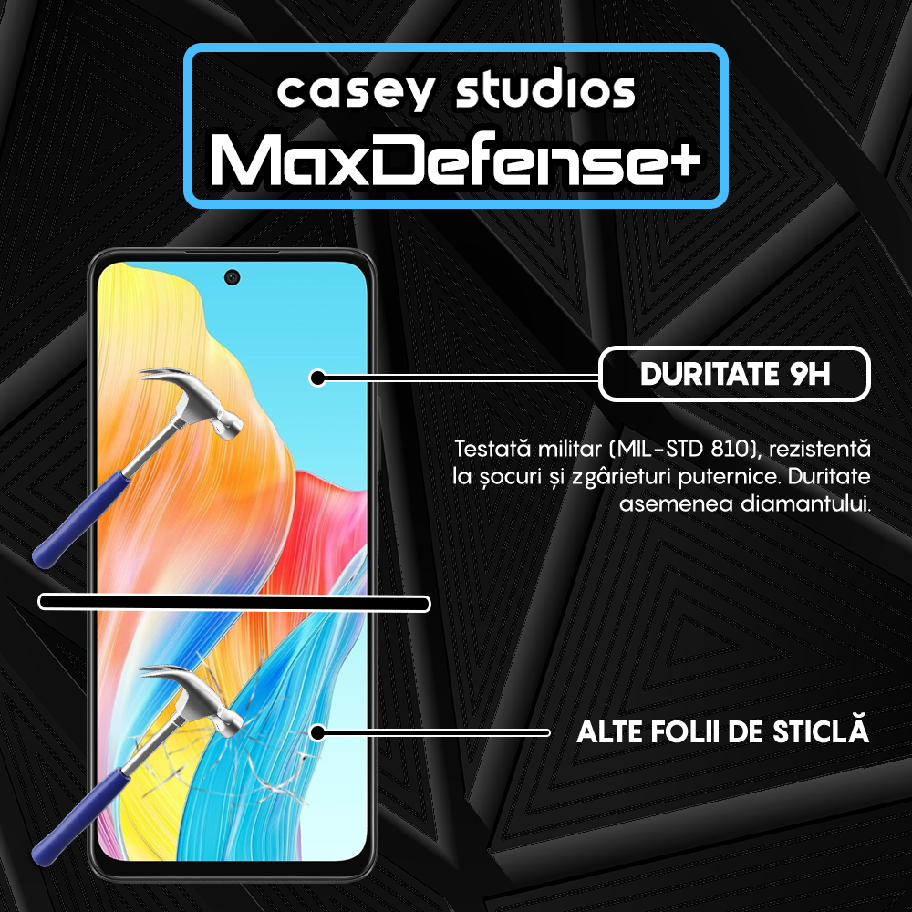 Folie Sticla MaxDefense+ - Oppo A58 4G - Negru