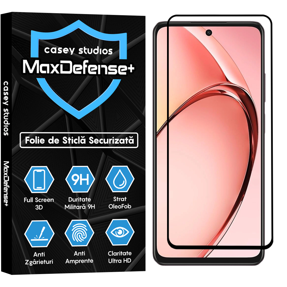 Folie Sticla MaxDefense+ - Oppo A60 - Negru