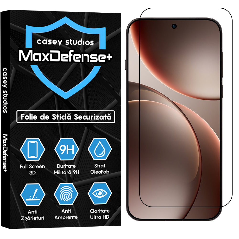 Folie Sticla MaxDefense+ - Oppo Find X9 Pro - Negru