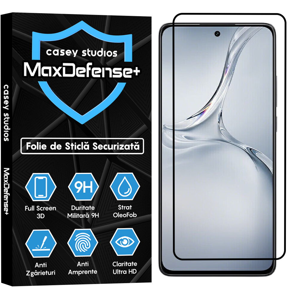 Folie Sticla MaxDefense+ - Oppo K12x - Negru