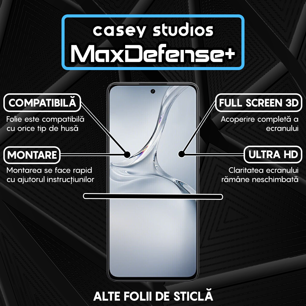 Folie Sticla MaxDefense+ - Oppo K12x - Negru