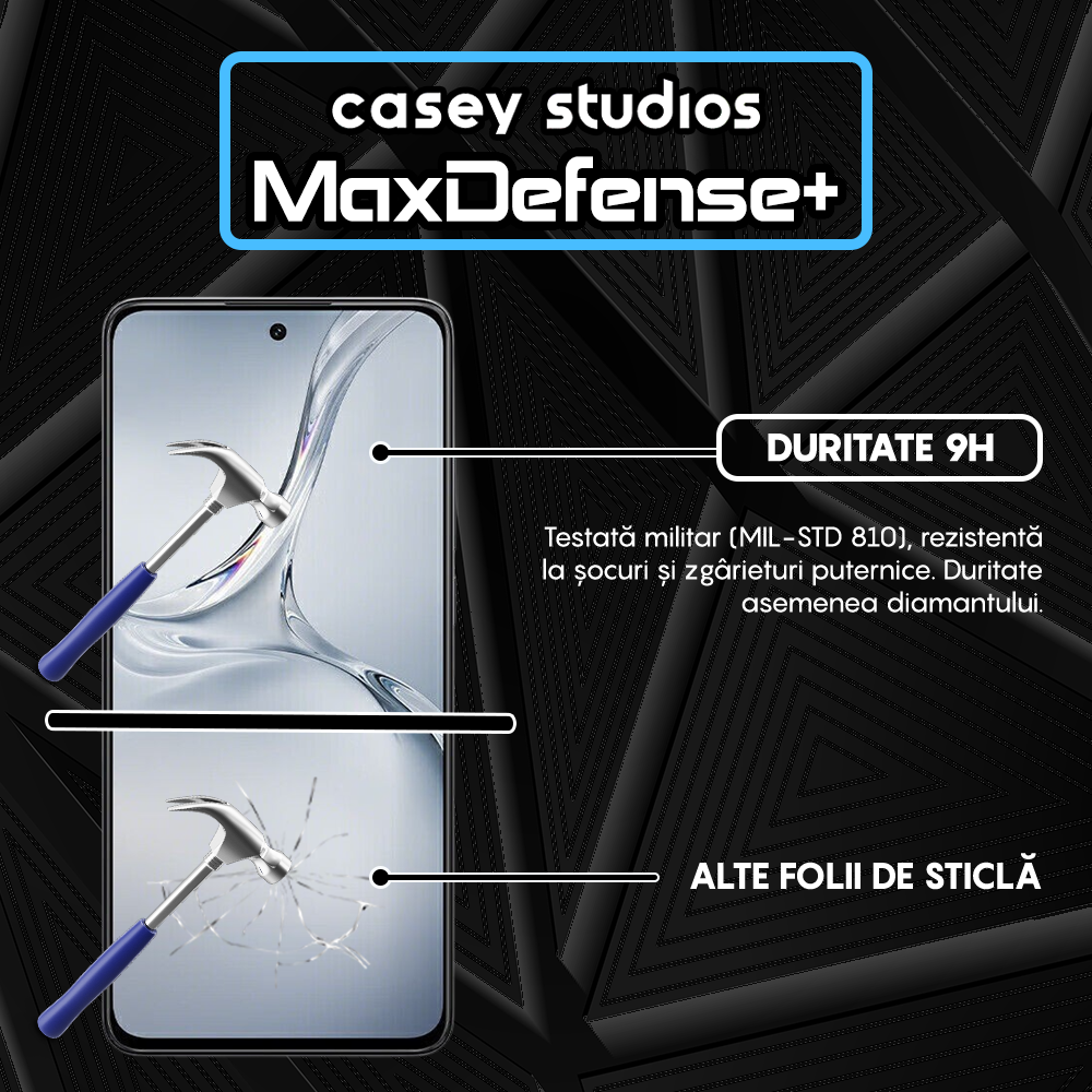 Folie Sticla MaxDefense+ - Oppo K12x - Negru