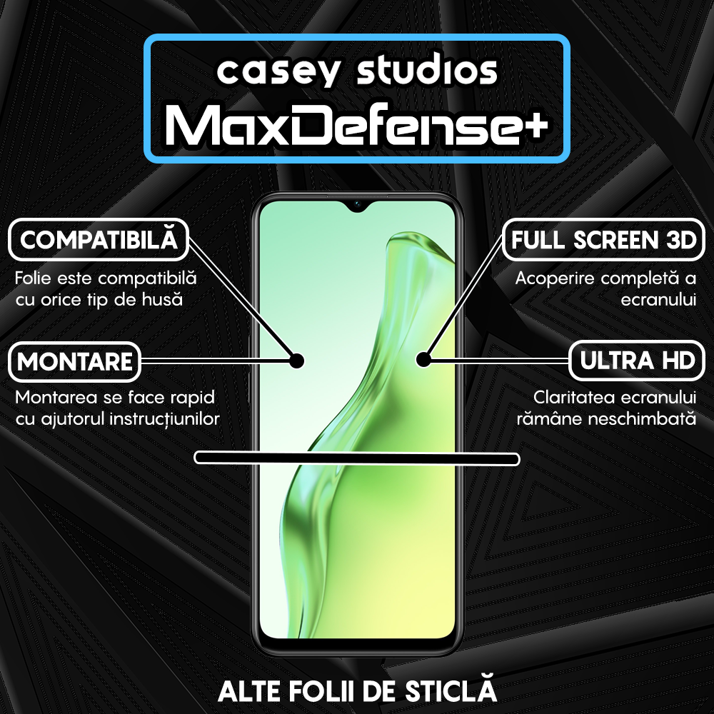 Folie Sticla MaxDefense+ - Oppo A31 - Negru