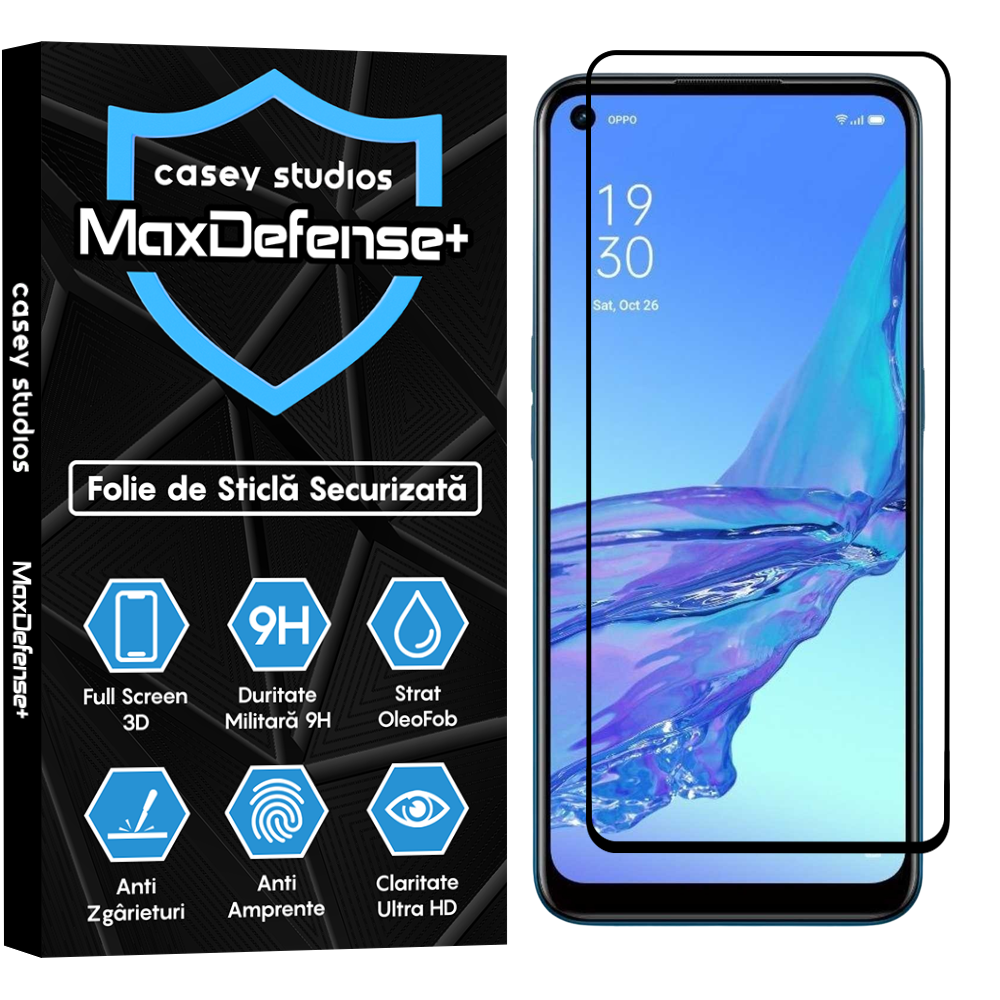Folie Sticla MaxDefense+ - Oppo A53/A53s - Negru