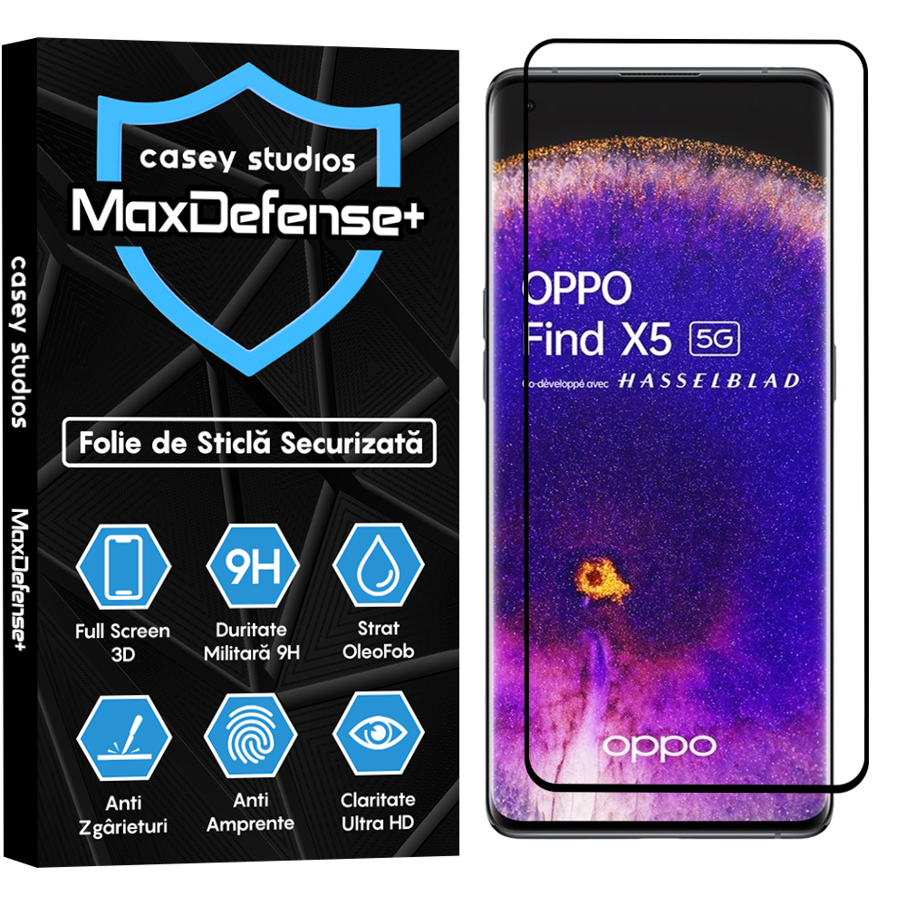Folie Sticla MaxDefense+ - Oppo Find X5 Pro - Negru