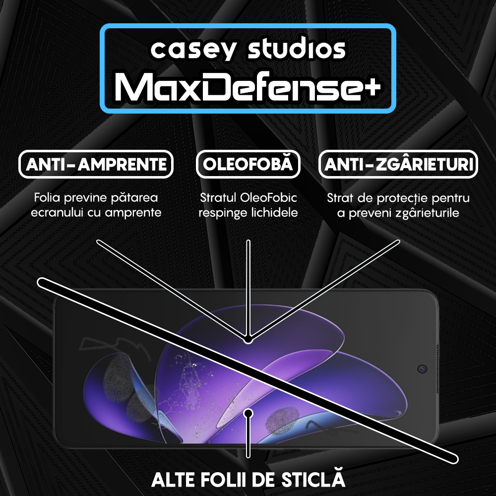 Folie Sticla MaxDefense+ - Oppo Reno 13F 5G - Negru