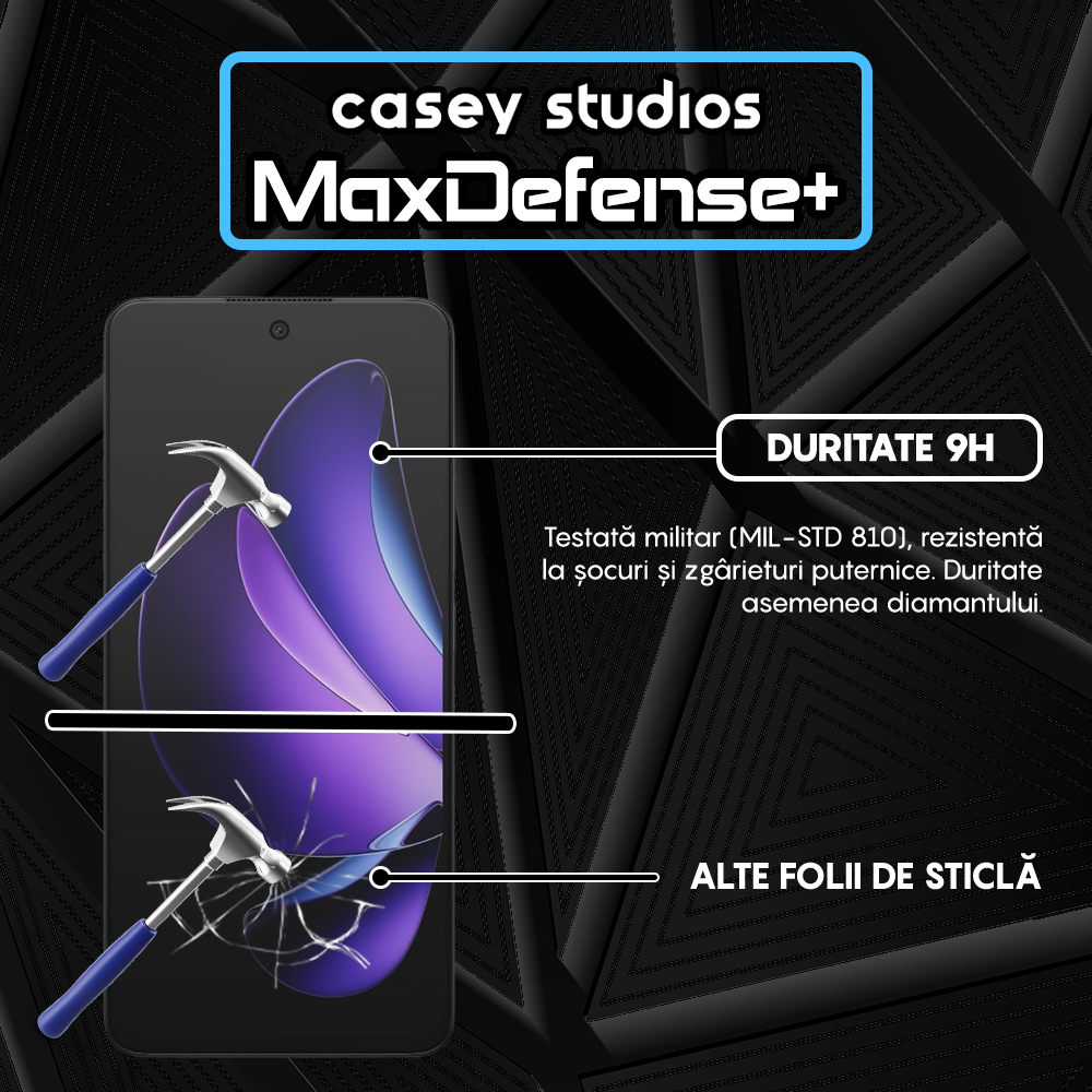 Folie Sticla MaxDefense+ - Oppo Reno 13F 5G - Negru