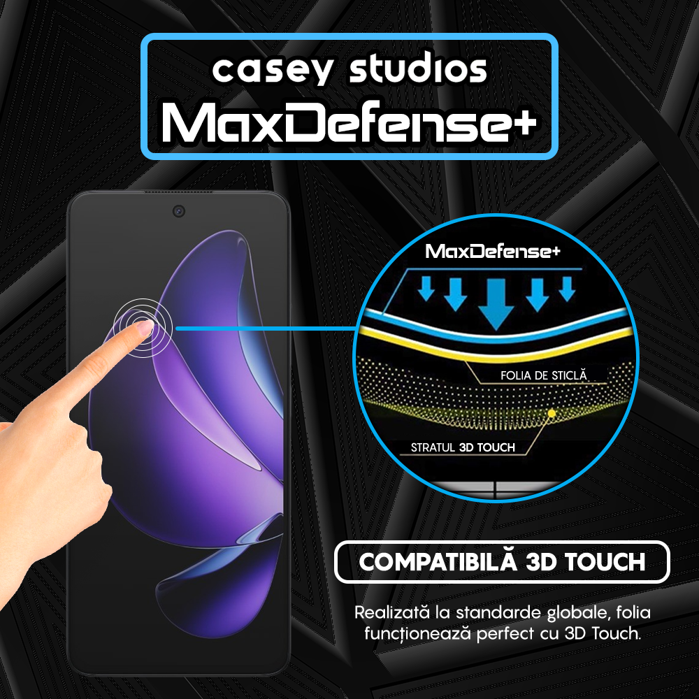 Folie Sticla MaxDefense+ - Oppo Reno 13F 5G - Negru