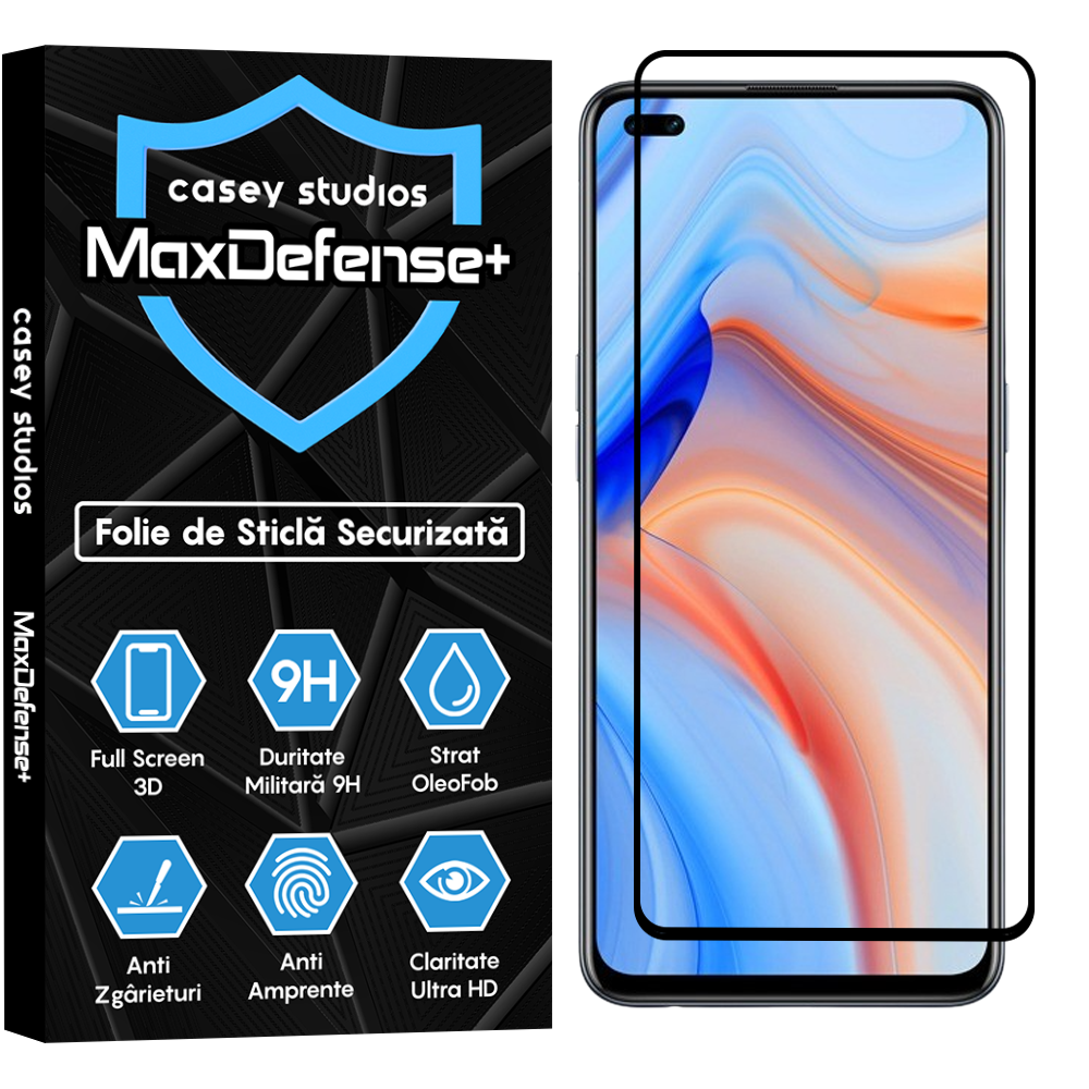 Folie Sticla MaxDefense+ - Oppo Reno4 Lite - Negru