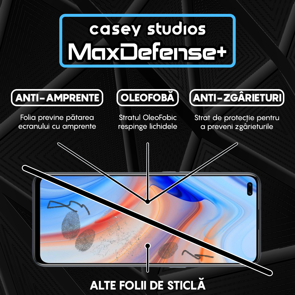 Folie Sticla MaxDefense+ - Oppo Reno4 Lite - Negru