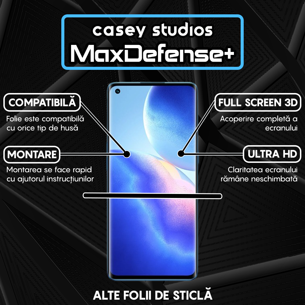 Folie Sticla MaxDefense+ - Oppo Reno5 Pro 5G - Negru