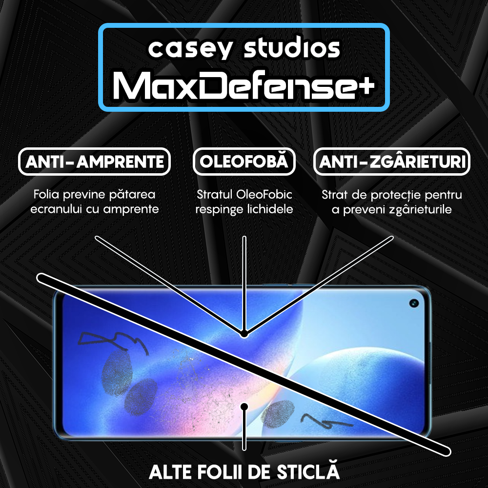 Folie Sticla MaxDefense+ - Oppo Reno5 Pro 5G - Negru