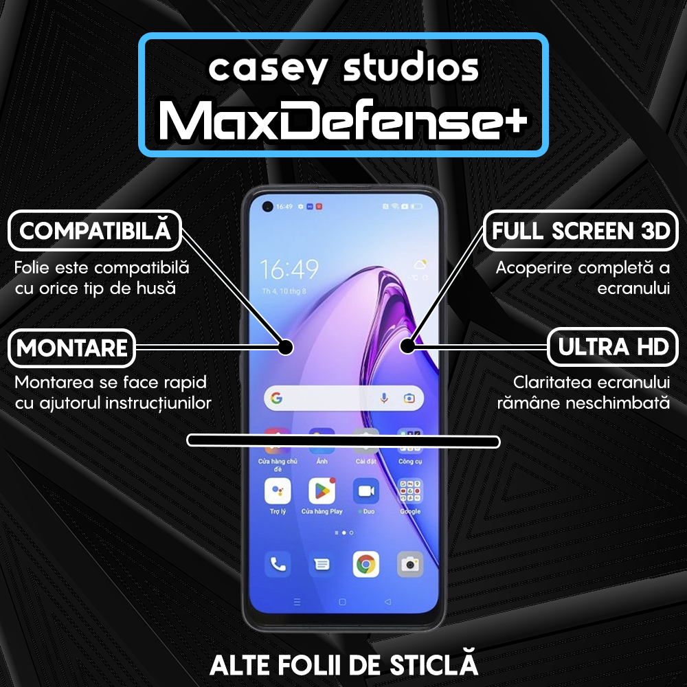 Folie Sticla MaxDefense+ - Oppo Reno8 5G - Negru