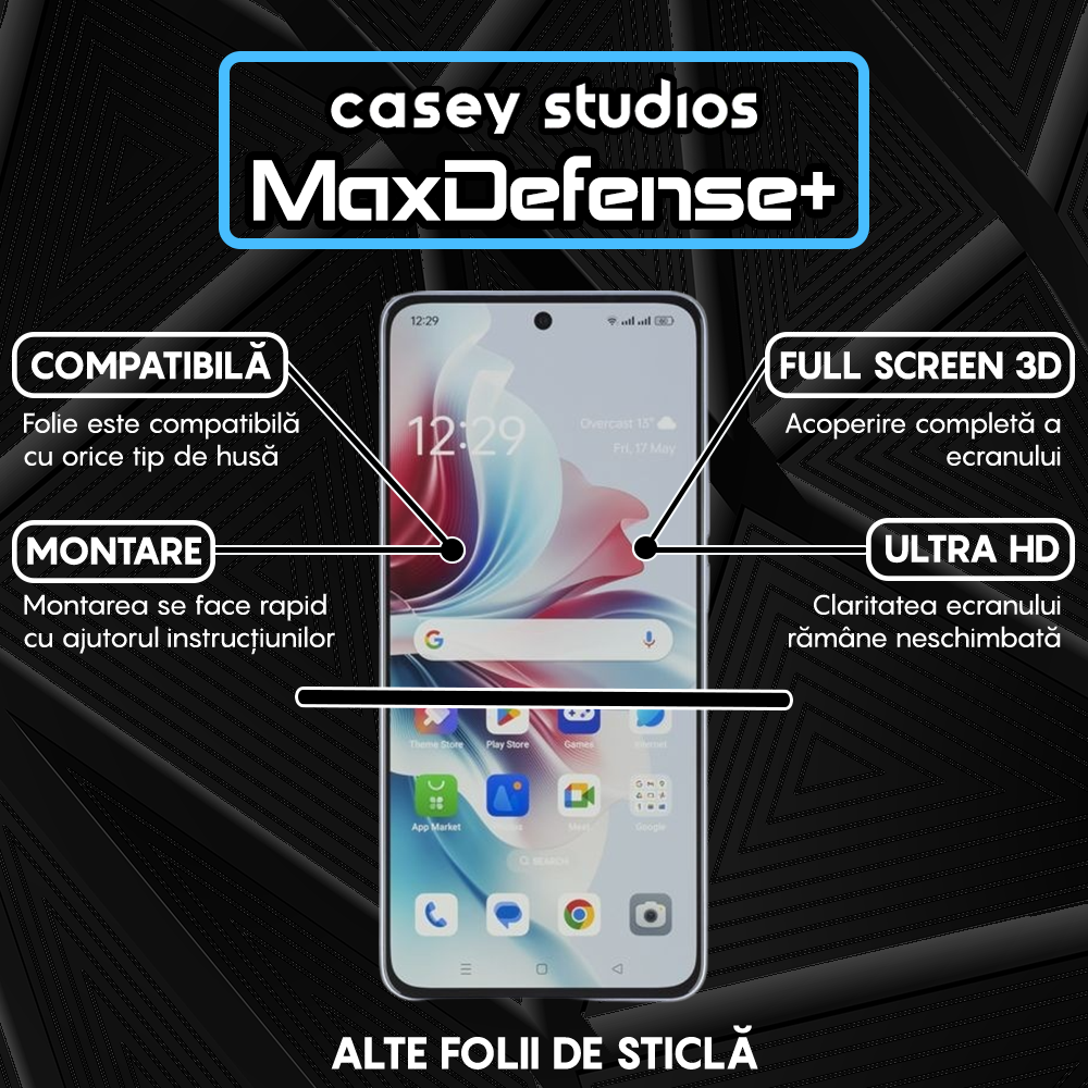 Folie Sticla MaxDefense+ - Oppe Reno11 F - Negru