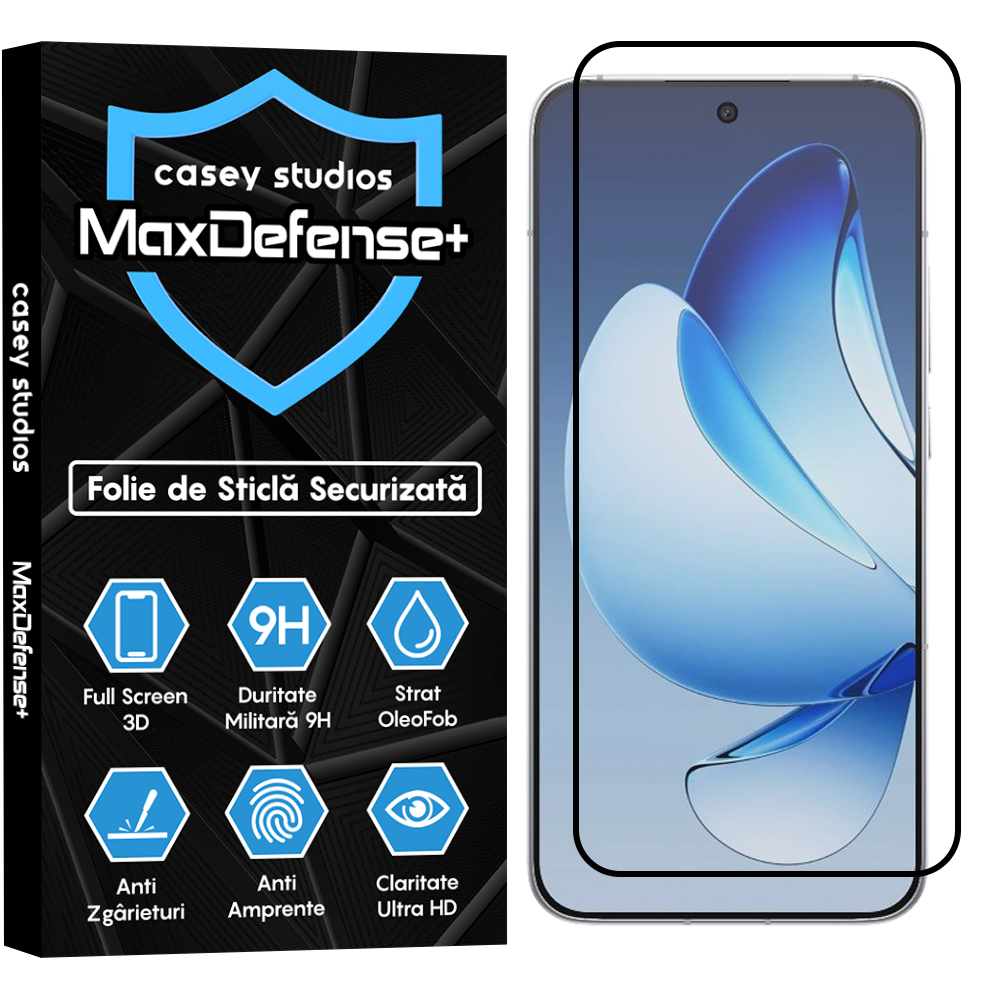 Folie Sticla MaxDefense+ - Oppo Reno13 - Negru