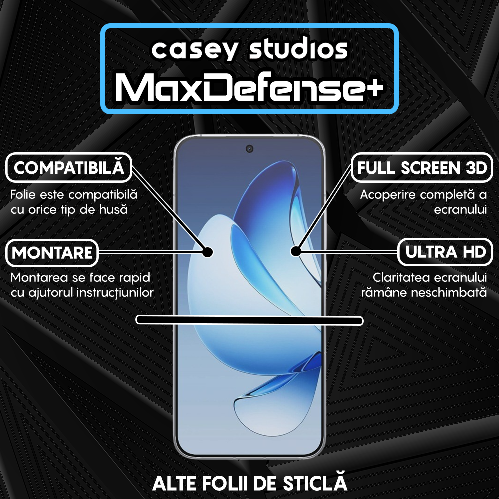 Folie Sticla MaxDefense+ - Oppo Reno13 - Negru