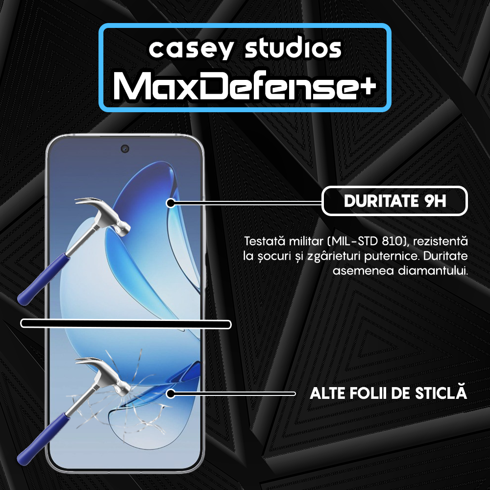 Folie Sticla MaxDefense+ - Oppo Reno13 - Negru