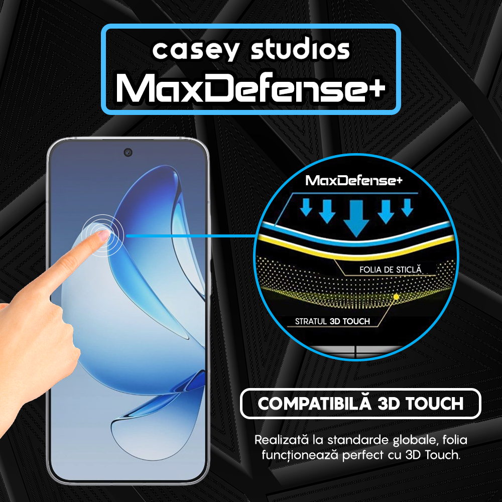 Folie Sticla MaxDefense+ - Oppo Reno13 - Negru