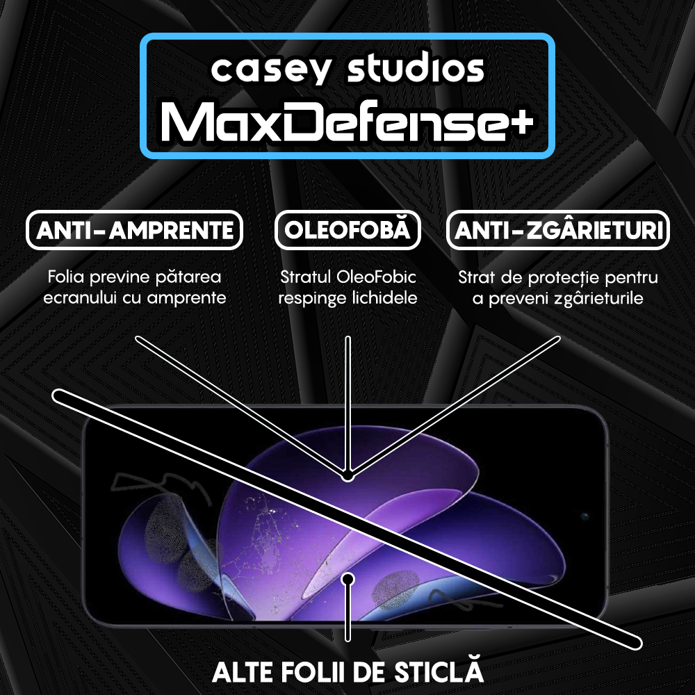 Folie Sticla MaxDefense+ - Oppo Reno13 F - Negru