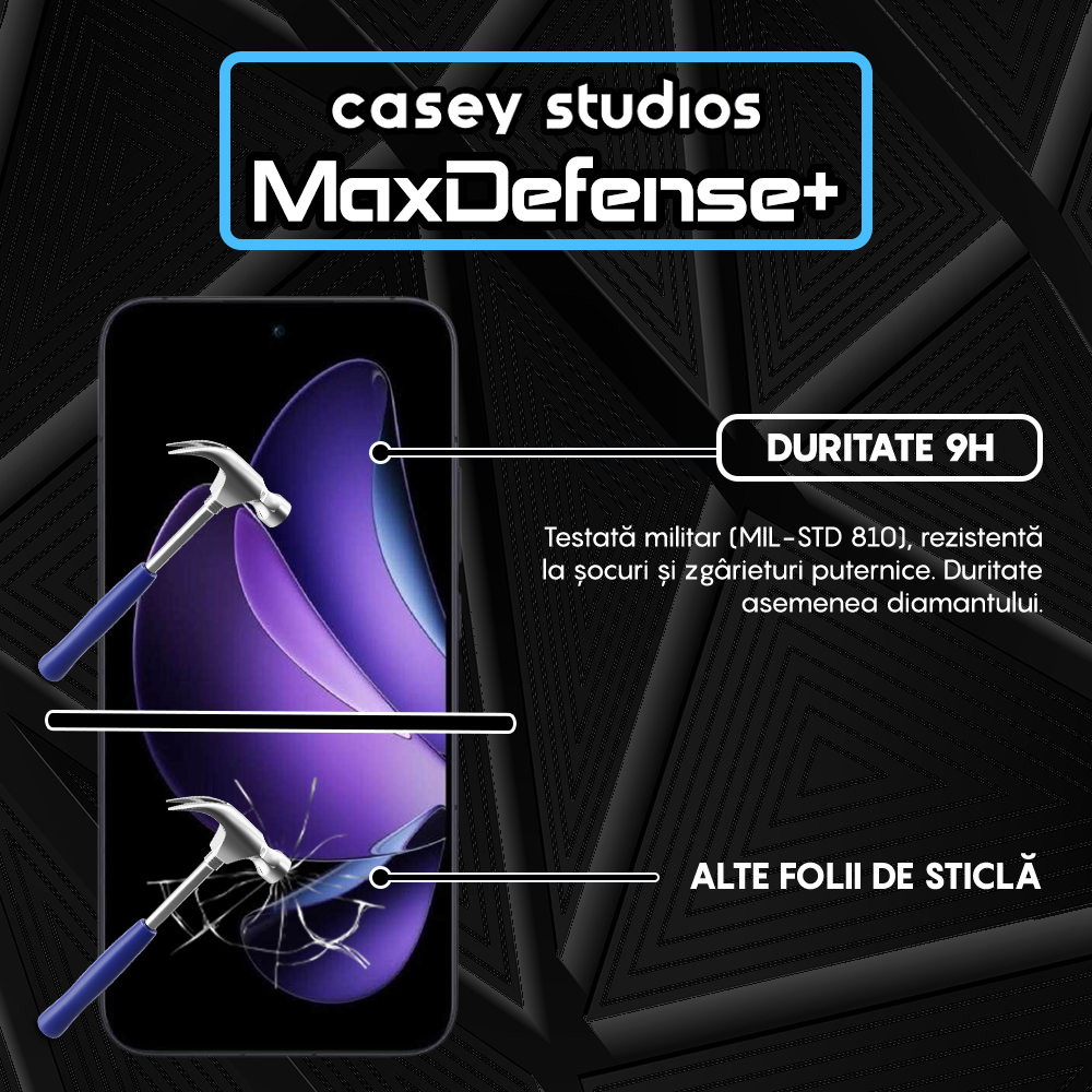 Folie Sticla MaxDefense+ - Oppo Reno13 F - Negru