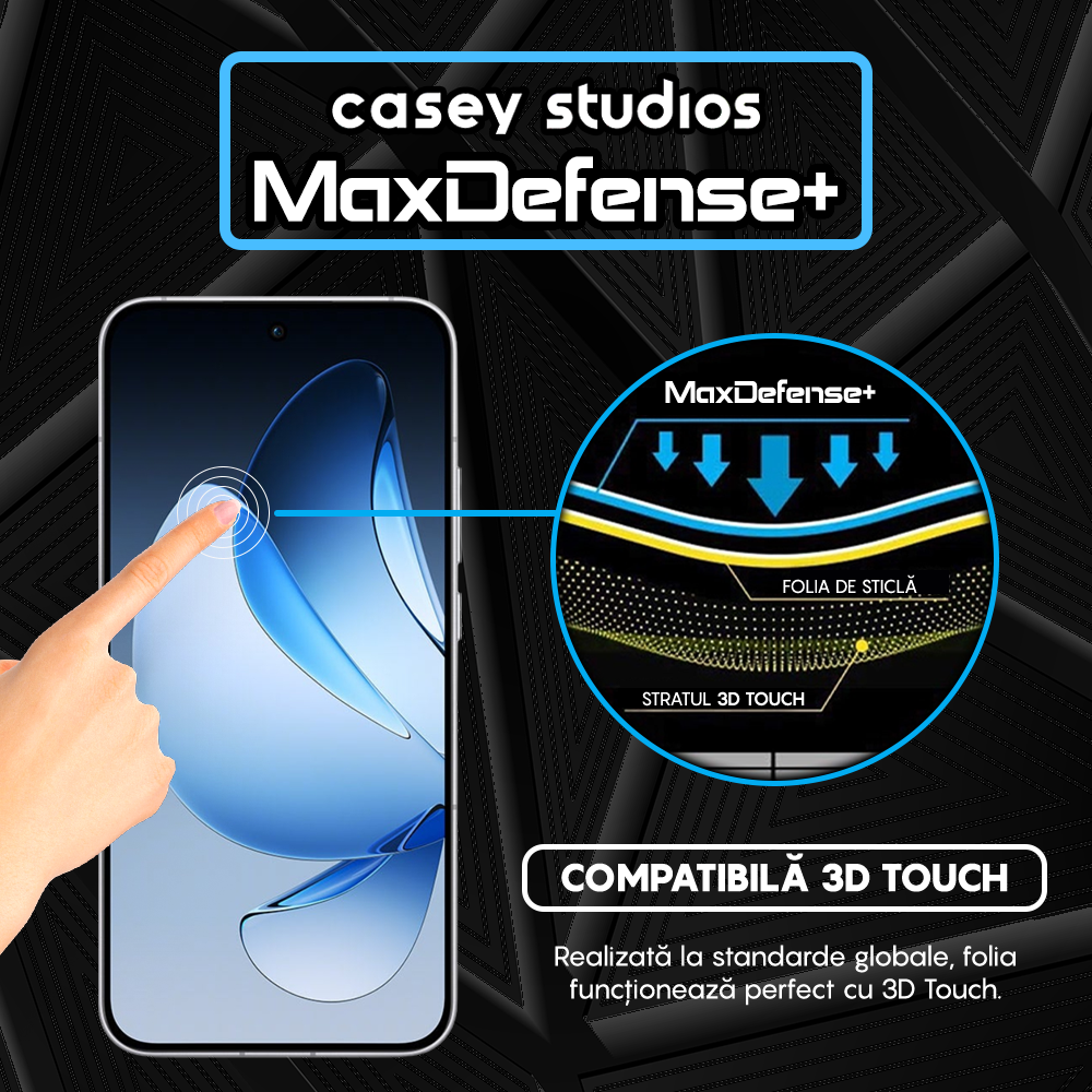 Folie Sticla MaxDefense+ - Oppo Reno13 F 4G - Negru