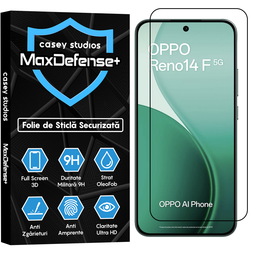 Folie Sticla MaxDefense+ - Oppo Reno14 F 5G - Negru