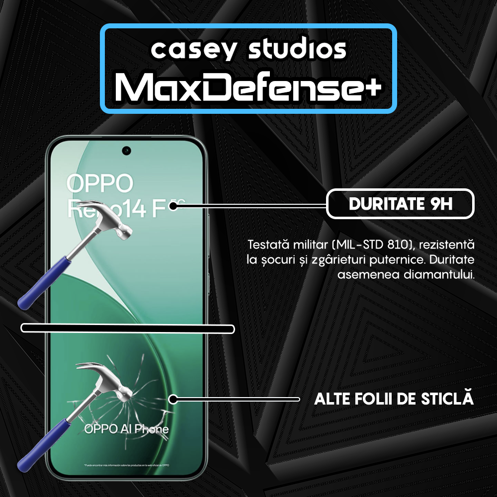 Folie Sticla MaxDefense+ - Oppo Reno14 F 5G - Negru