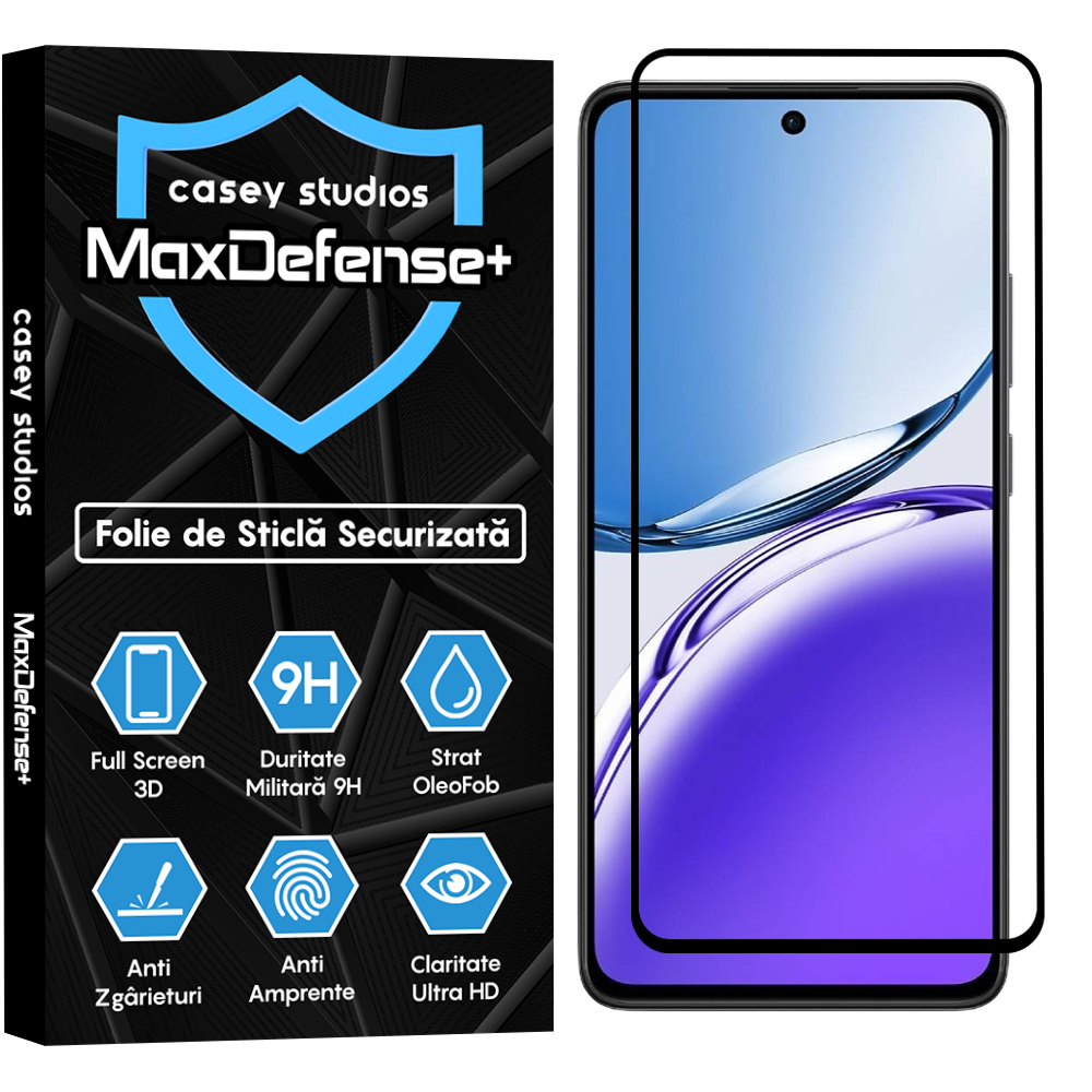 Folie Sticla MaxDefense+ - Oppo Reno 12 F 4G - Negru